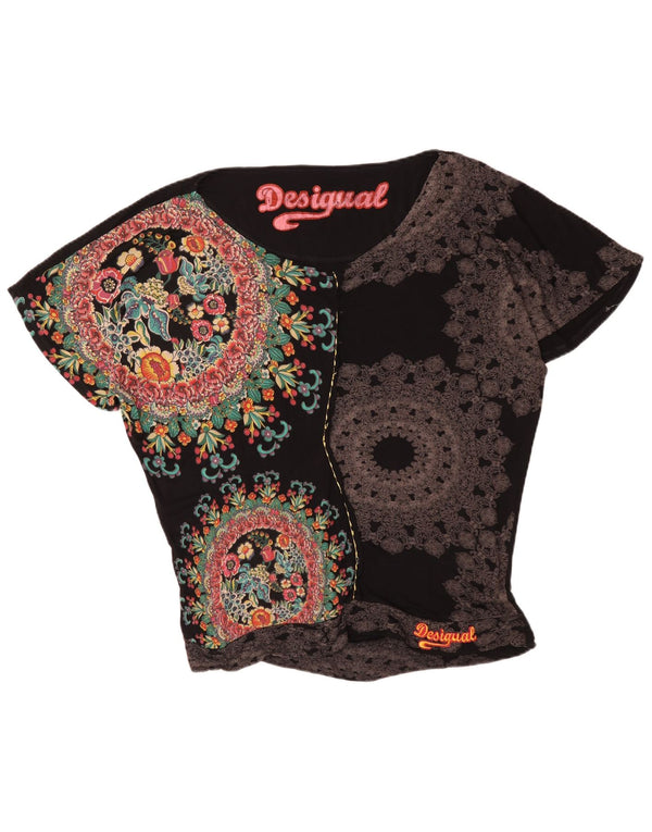 Desigual Blusa gráfica extragrande para mujer Top UK 46 Large Black Floral