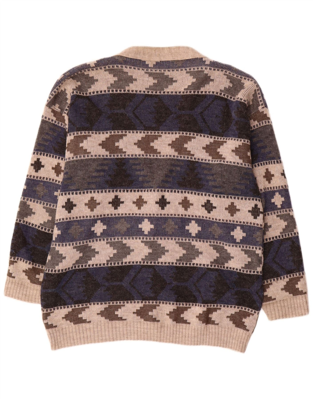 Vintage hombres Cardigan suéter grande multicolor geométrico