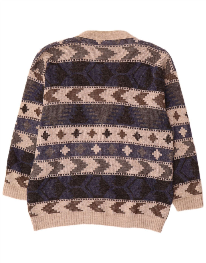 Vintage hombres Cardigan suéter grande multicolor geométrico