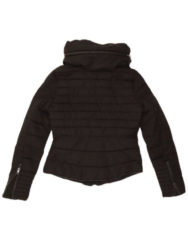 Zara Mujer Chaqueta Acolchada Con Capucha UK 6 XS Poliéster Negro