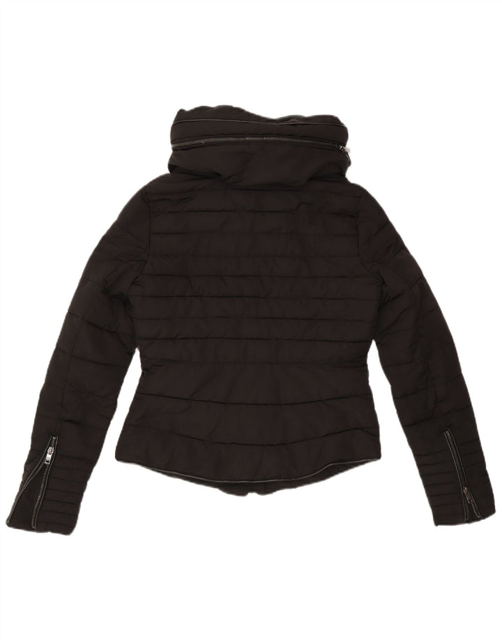 Zara Mujer Chaqueta Acolchada Con Capucha UK 6 XS Poliéster Negro