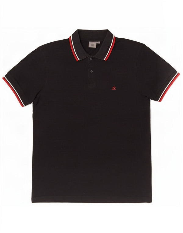 Calvin Klein Polo para hombre pequeño de algodón a rayas negras