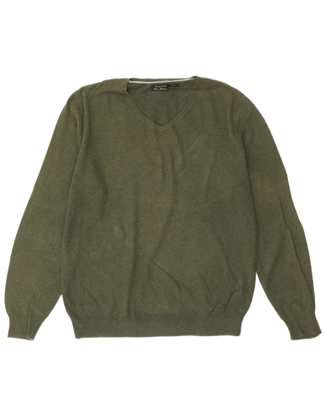 Massimo Dutti Jersey Cuello Pico Hombre Large Verde Algodón