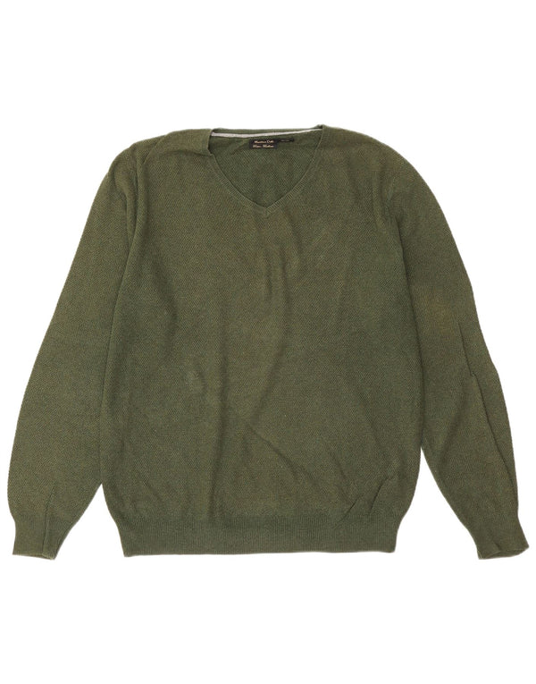 Massimo Dutti Jersey Cuello Pico Hombre Large Verde Algodón