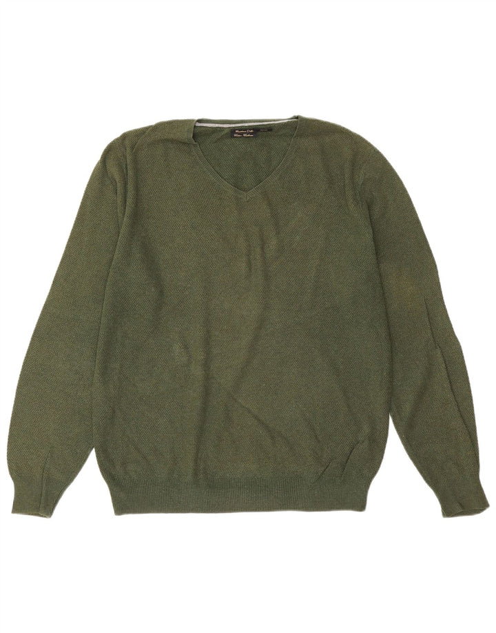 Massimo Dutti Jersey Cuello Pico Hombre Large Verde Algodón