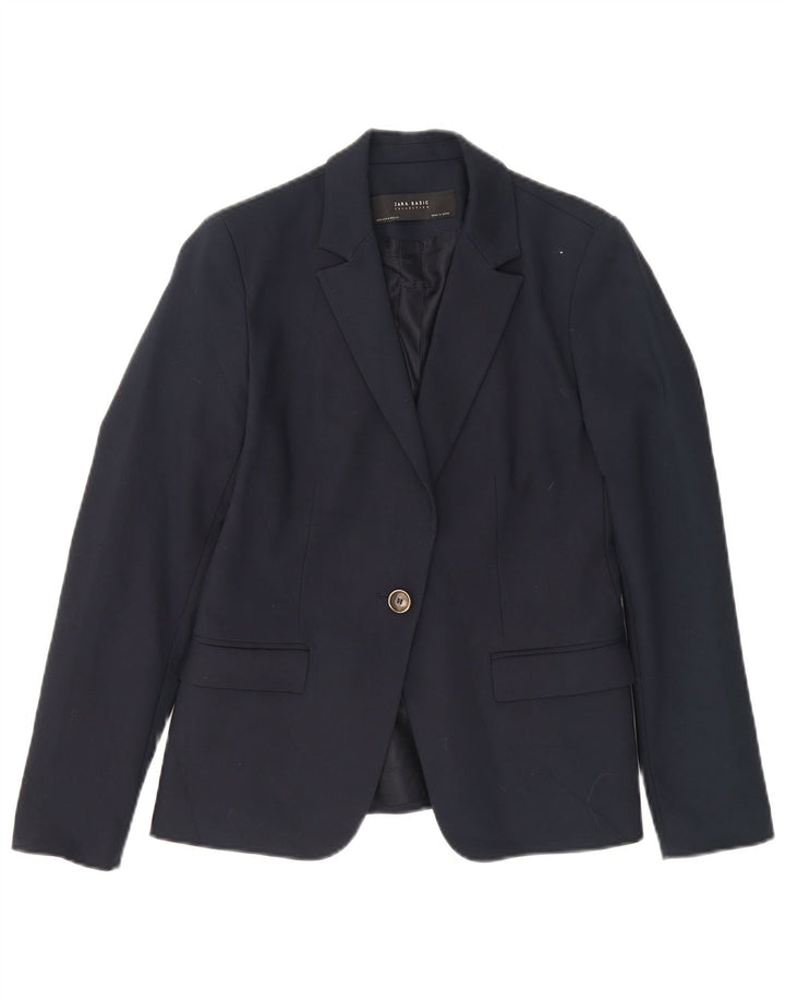 Zara - Chaqueta tipo blazer con 1 botón para mujer, Reino Unido 40, algodón azul marino mediano