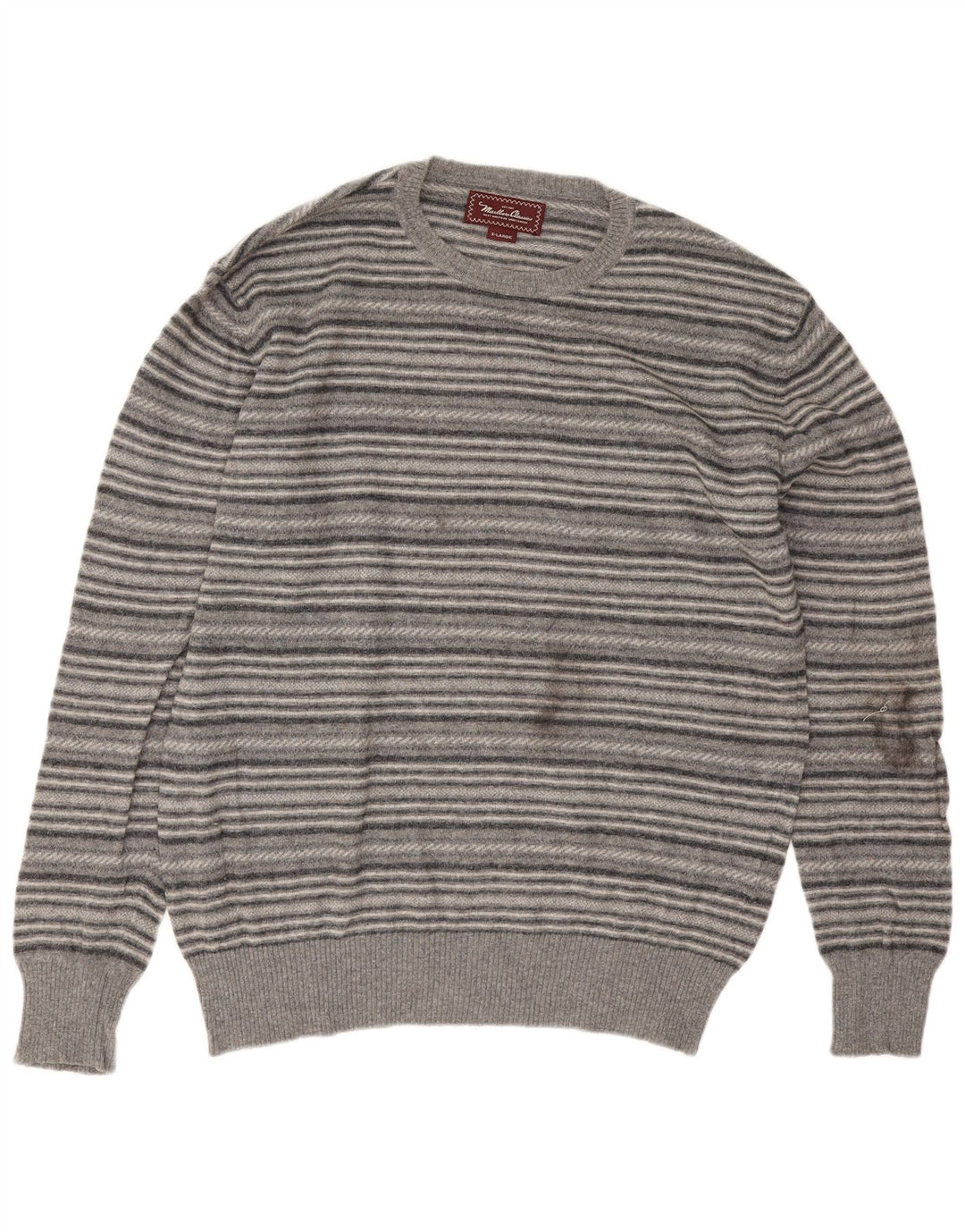 Marlboro Classics - Jersey de cuello redondo para hombre, talla XL, color gris a rayas