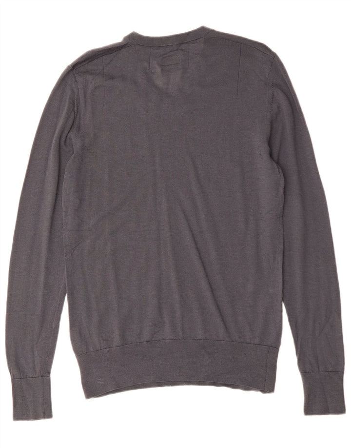 ALL SAINTS Jersey con cuello en V para hombre de lana merino gris medio