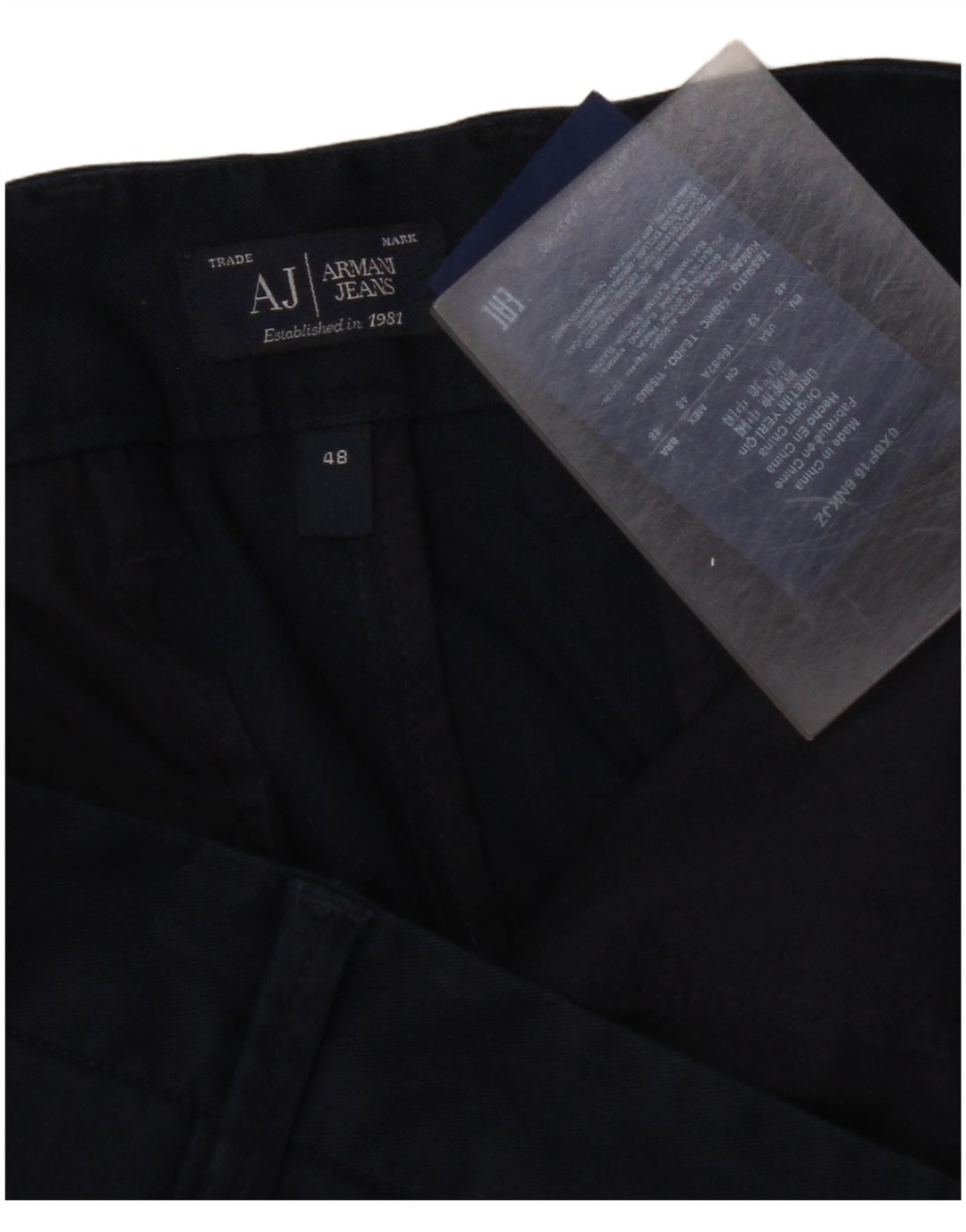 ARMANI Pantalón chino delgado para hombre IT 48 Medium W32 L33 Algodón azul marino