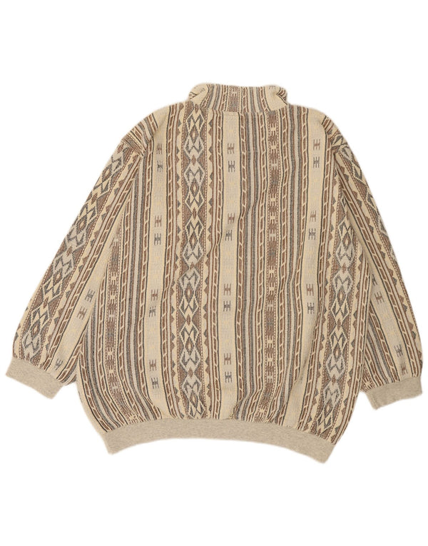 Vintage hombres zip cuello sudadera jumper 2XL algodón geométrico multicolor