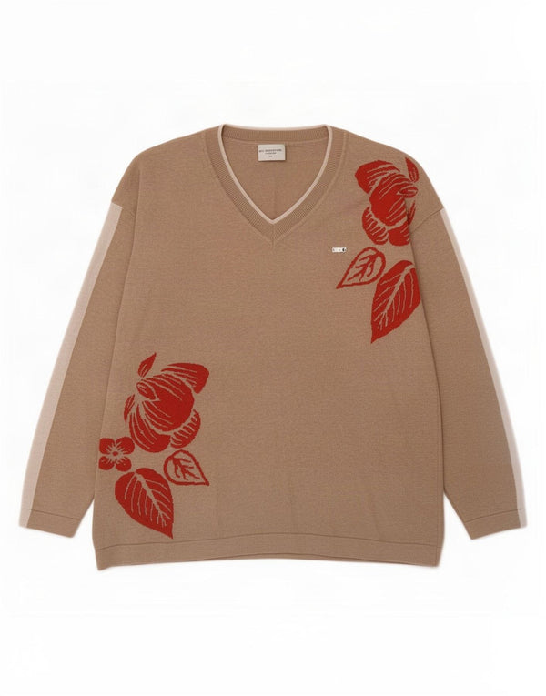 Asociación de Polo de EE. UU. Suéter tipo jersey con cuello en V para mujer UK 44 Medio Beige Floral