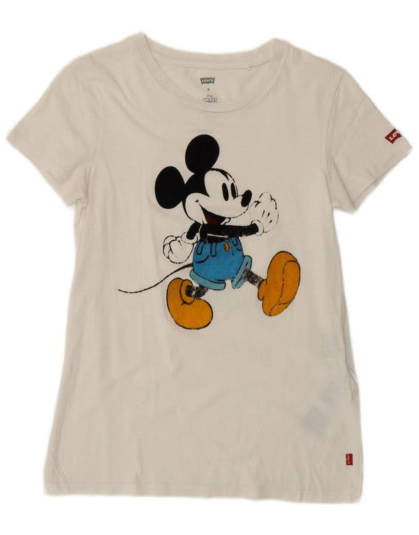 Levi's Camiseta con gráfico de Mickey Mouse para Mujer UK 6 XS Off White Cotton