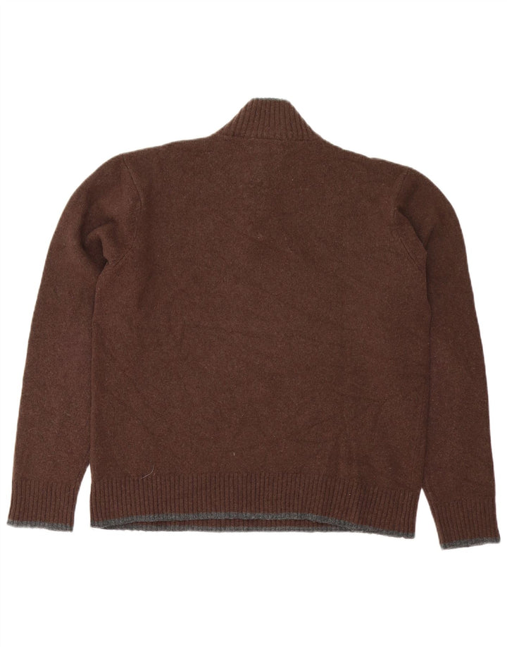 Fila Mens Zip Neck Jumper Sweater Large Brown Lambswool