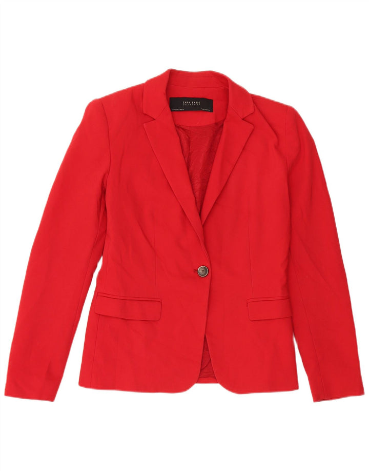 Zara - Chaqueta tipo blazer con 1 botón para mujer, talla 40, talla pequeña, algodón rojo