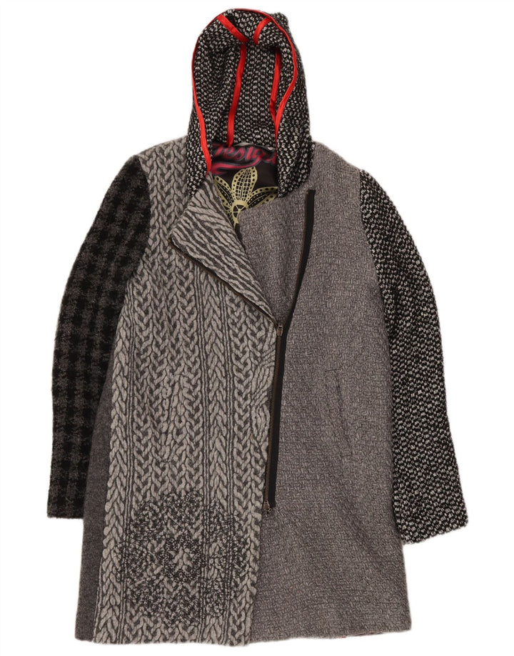 DESIGUAL Abrigo con capucha gráfico para mujer EU 40 Cuadro gris medio