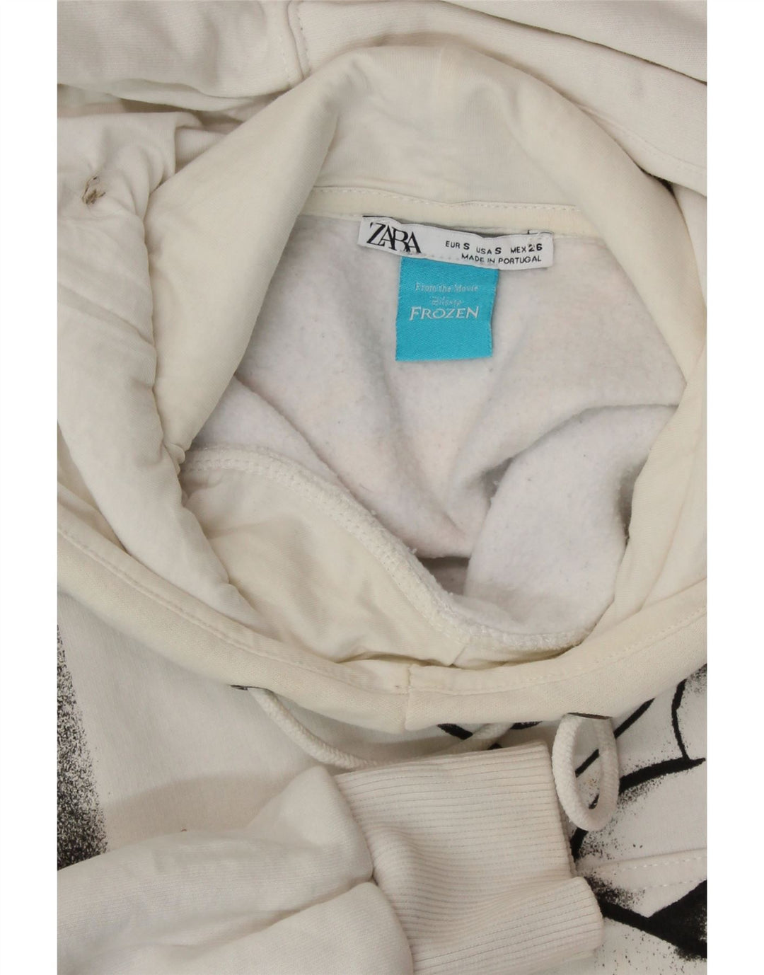 ZARA Mujer Frozen Graphic Sudadera con capucha Jumper UK 10 Small Blanco