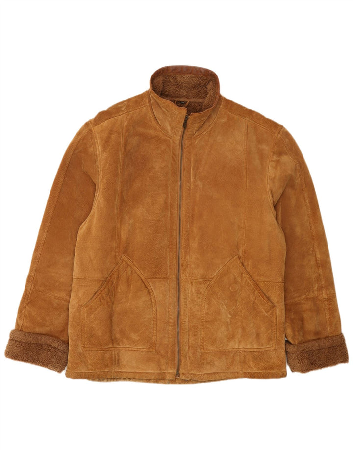 John F Gee Chaqueta de gamuza Sherpa para hombre IT 50 Cuero beige grande