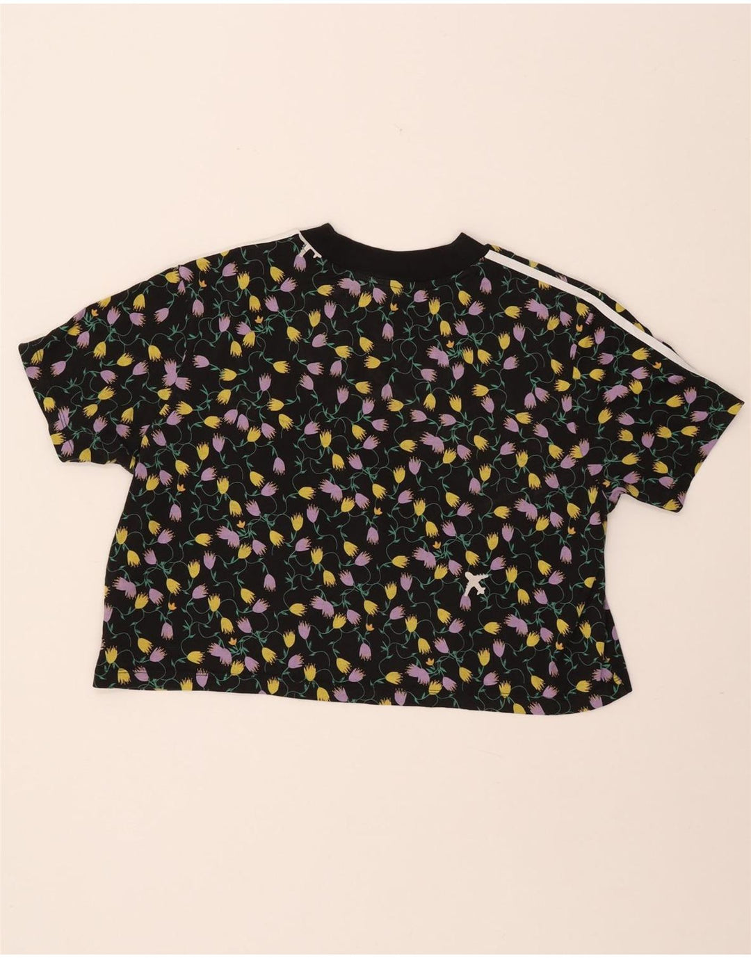 ADIDAS Camiseta corta con gráfico para mujer UK 40 XL Algodón floral negro