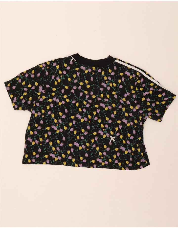 ADIDAS Camiseta corta con gráfico para mujer UK 40 XL Algodón floral negro