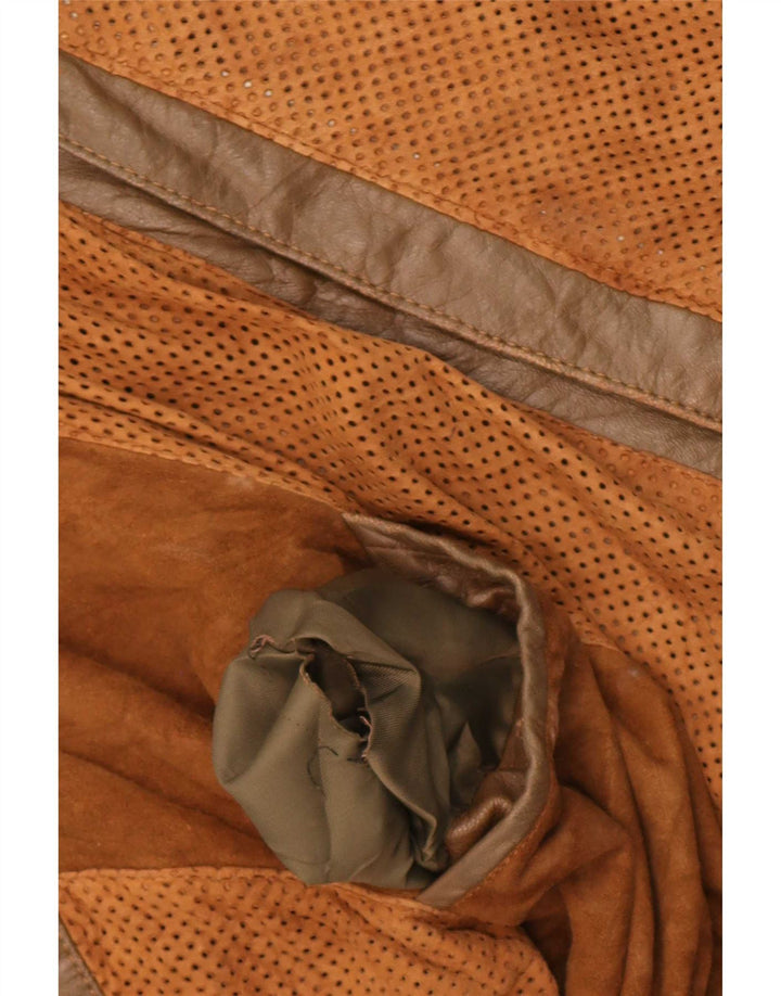 Vintage hombres bombardero chaqueta de cuero Reino Unido 38 marrón medio colorblock