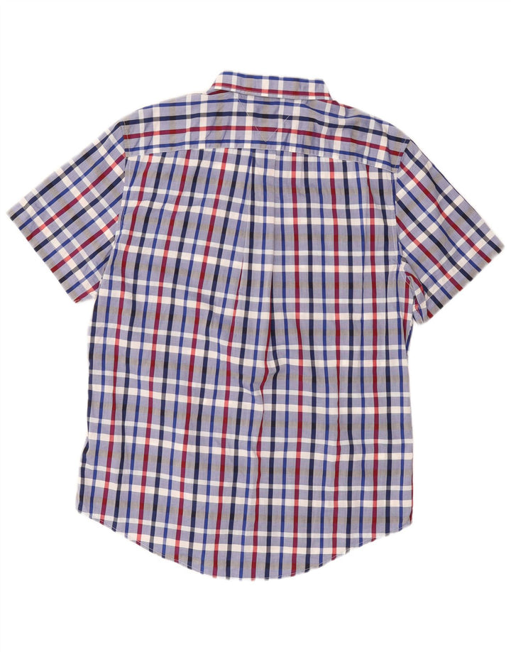 Tommy Hilfiger Camisa de manga corta para hombre de algodón a cuadros azules grandes