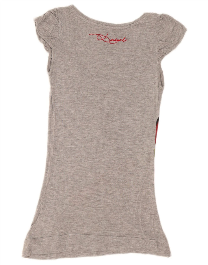 Desigual Top tipo túnica con gráfico para mujer UK 12 Viscosa gris medio