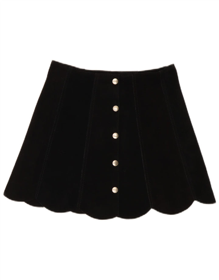 VINTAGE Minifalda de ante para mujer W26 Pequeño Negro