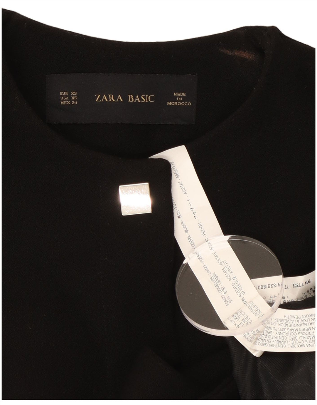 Zara Mujer Crop 1 Botón Blazer Chaqueta UK 6 XS Acetato Negro