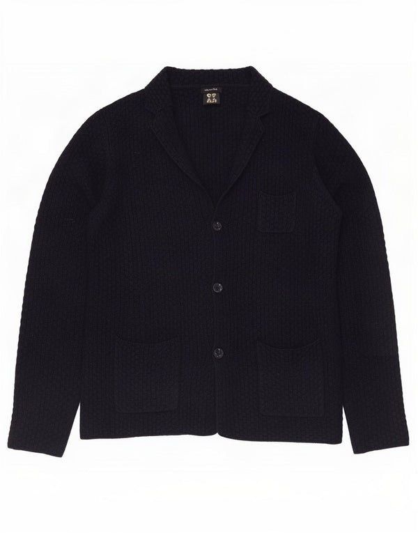 Massimo Dutti Mens Cardigan Sweater XL Navy Blue Cotton