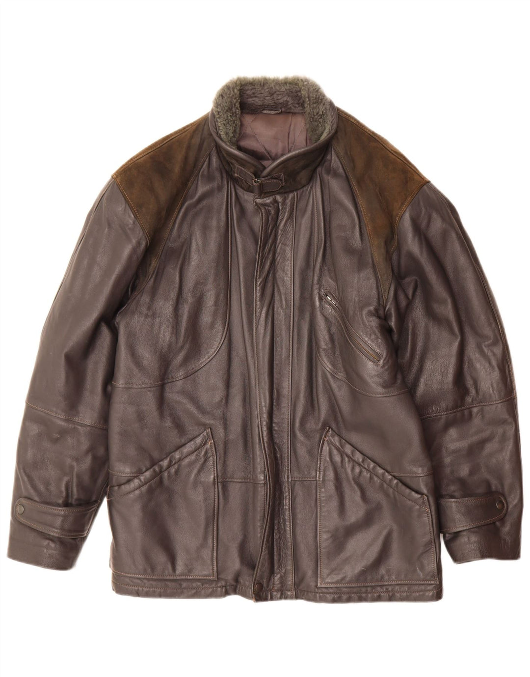 Chaqueta de cuero vintage para hombre IT 46 Pequeño bloque de color negro