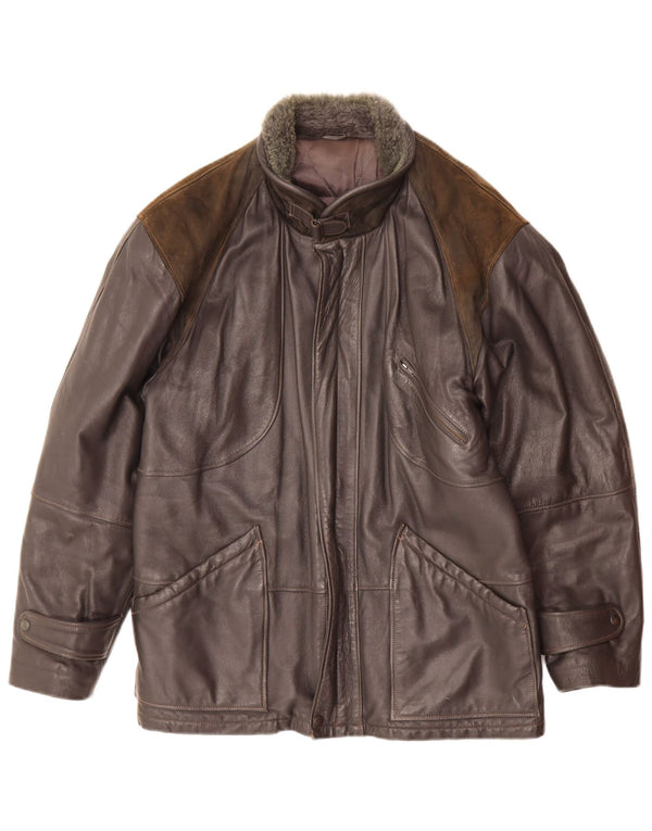 Chaqueta de cuero vintage para hombre IT 46 Pequeño bloque de color negro