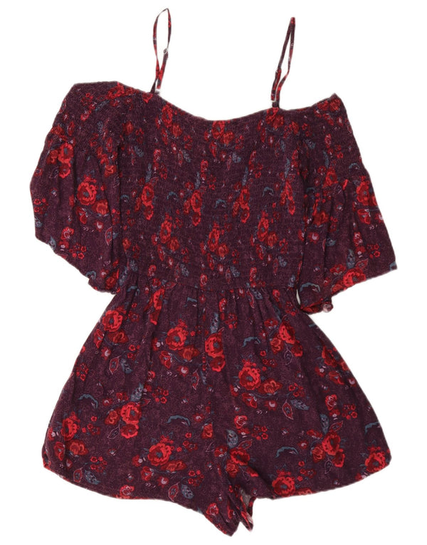 Mono corto con hombros descubiertos para mujer Hollister UK 40 Viscosa floral burdeos mediana