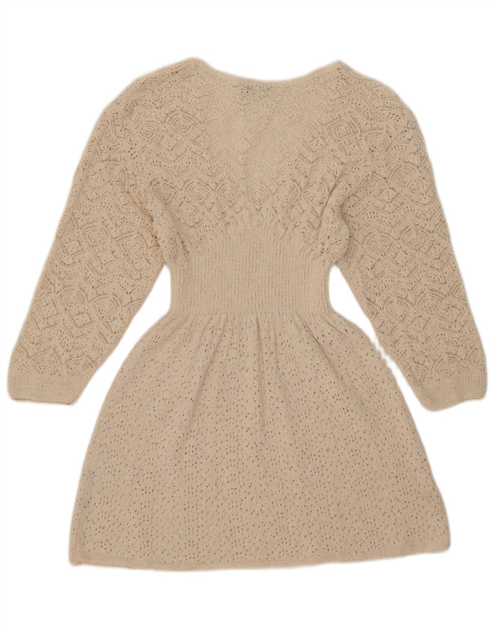 Zara Vestido tipo jersey de manga 3/4 para mujer, Reino Unido 42, poliéster blanco mediano