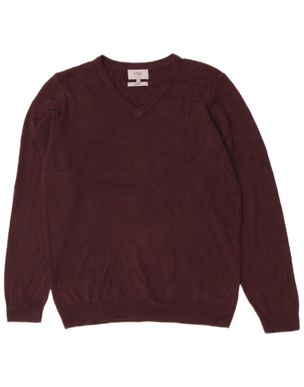 Marks & Spencer Suéter con cuello en V para hombre Acrílico burdeos grande