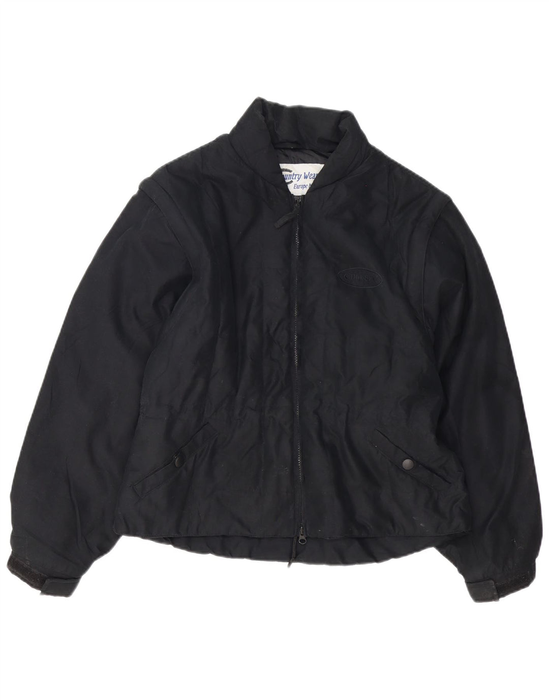 Vintage hombres bomber chaqueta Reino Unido 36 pequeño poliéster negro