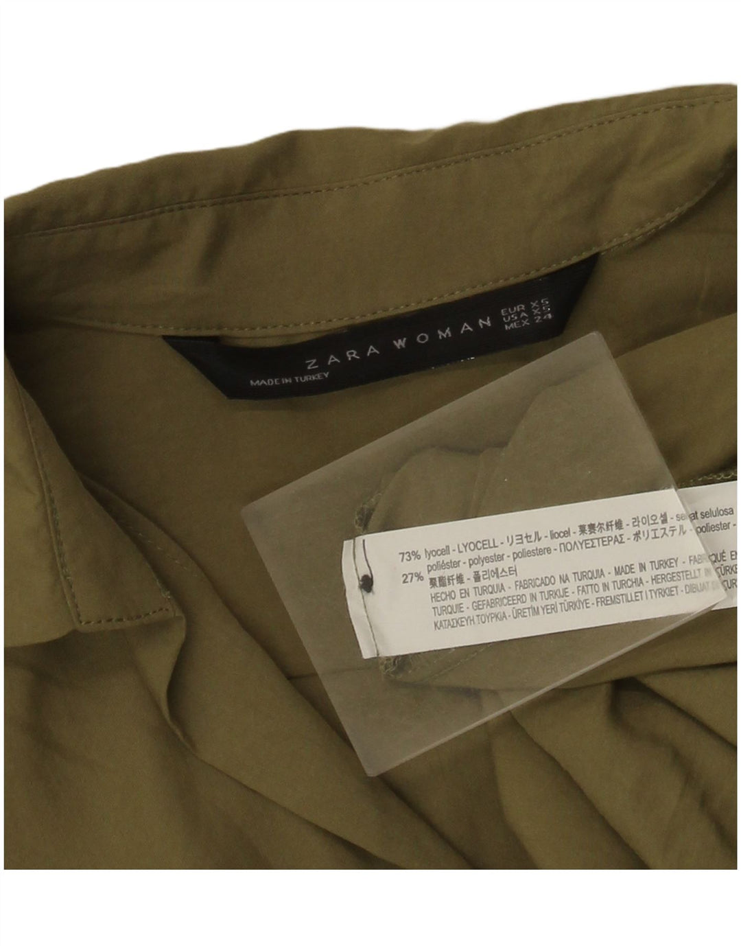 Zara Camisa tipo jersey extragrande con manga 3/4 para mujer UK 6 XS Khaki Lyocell