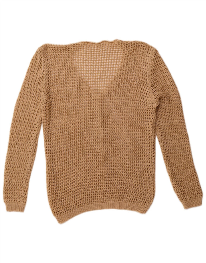 Vintage mujer crochet cardigan suéter Reino Unido 14 beige medio