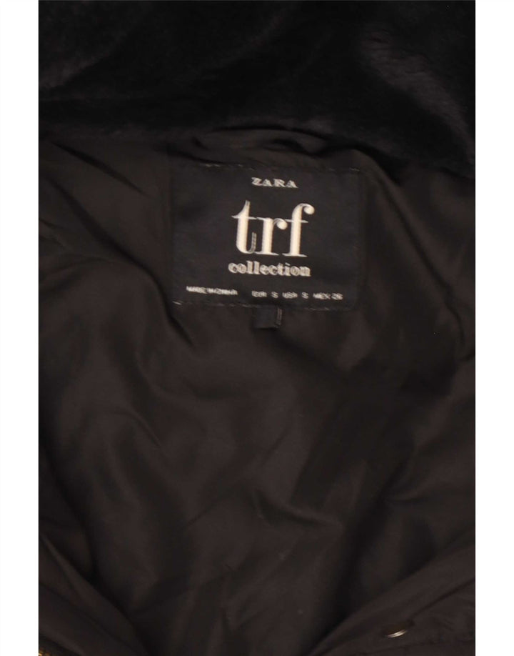 Zara Mujer Trafaluc Chaqueta Acolchada Con Capucha UK 10 Small Poliéster Negro