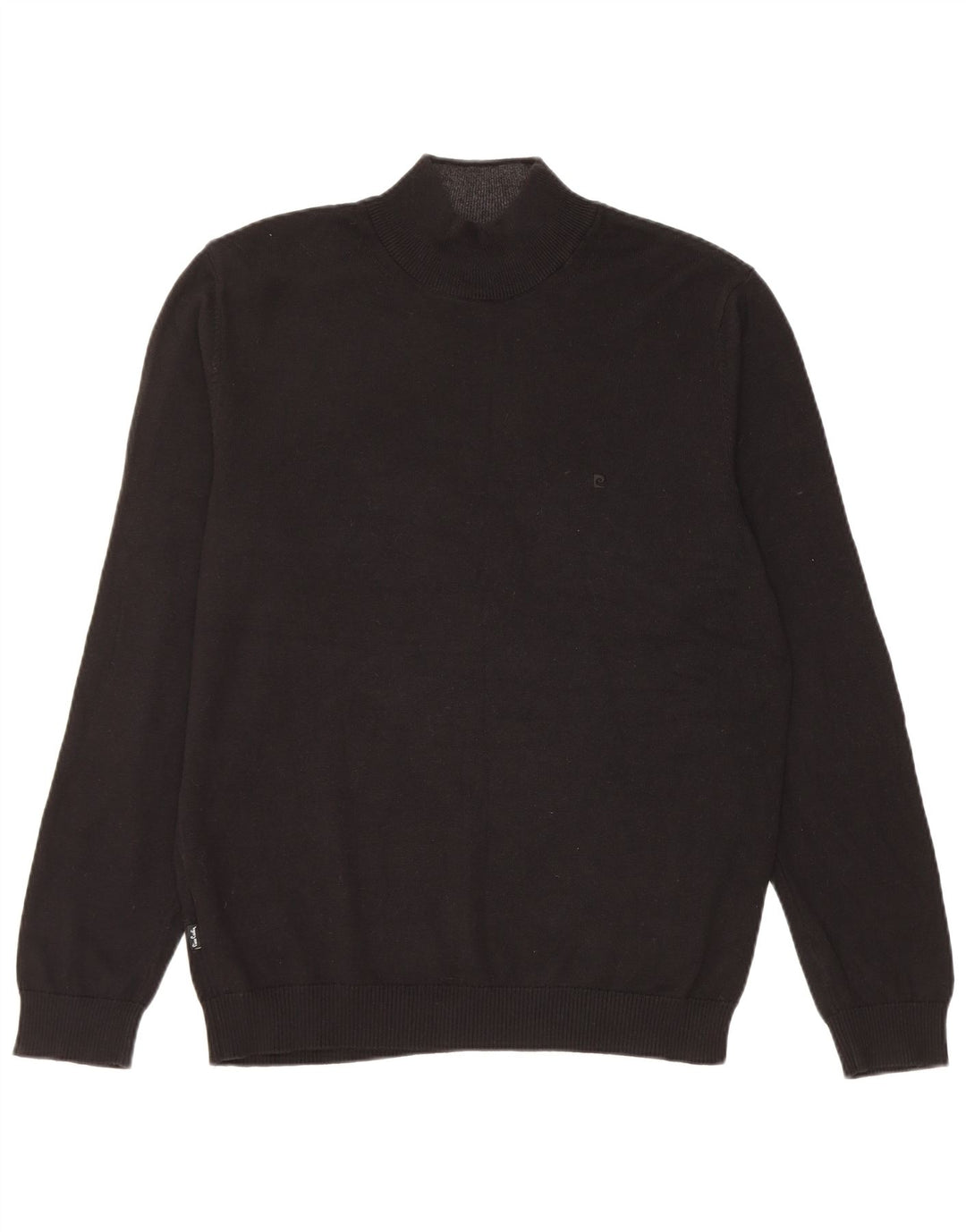PIERRE CARDIN Jersey con cuello alto para hombre, talla grande, algodón negro