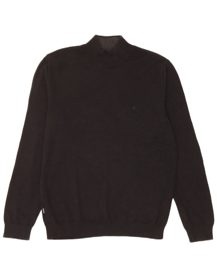 PIERRE CARDIN Jersey con cuello alto para hombre, talla grande, algodón negro