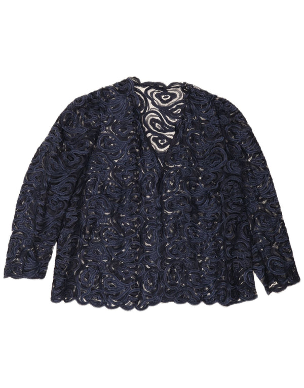 Vintage mujer encaje cardigan top Reino Unido 18 XL azul marino Paisley