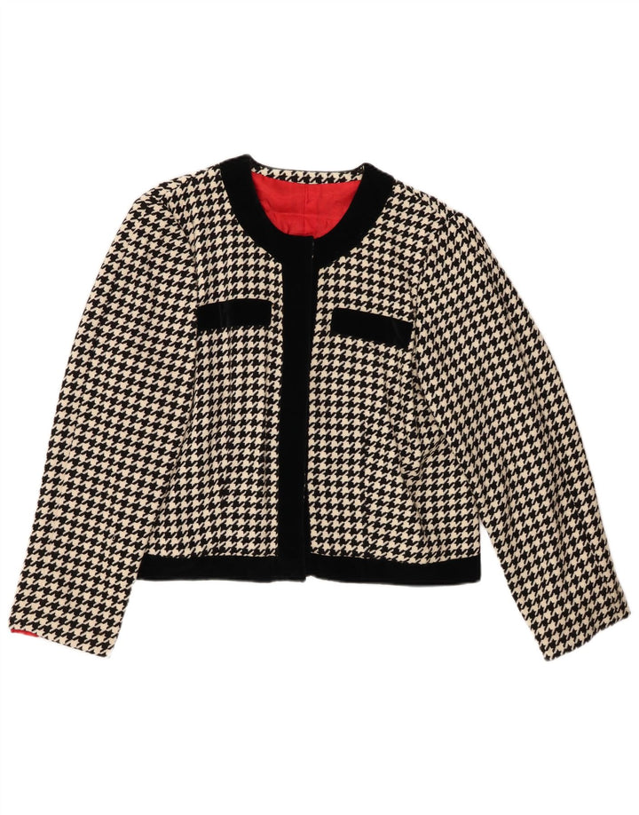 VINTAGE Mujer Bolero Chaqueta Reino Unido 12 Mediano Negro Houndstooth
