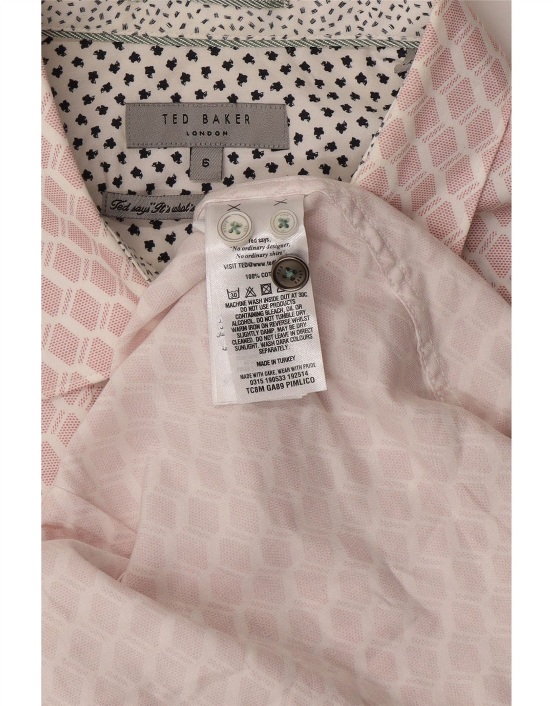 TED BAKER Camisa para hombre Talla 6 2XL Algodón geométrico rosa