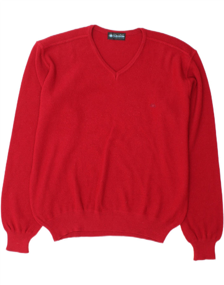 IL GRANCHIO Jersey con cuello en V para hombre de lana roja grande