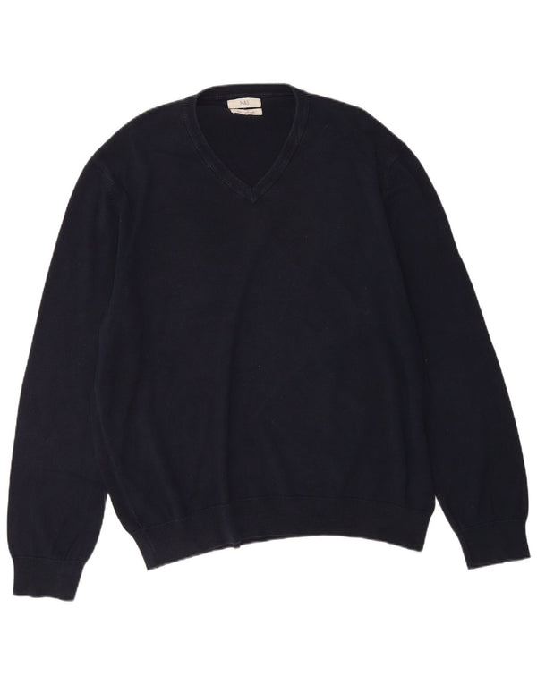 Marks & Spencer - Jersey con cuello en V para hombre, talla 2XL, algodón azul marino