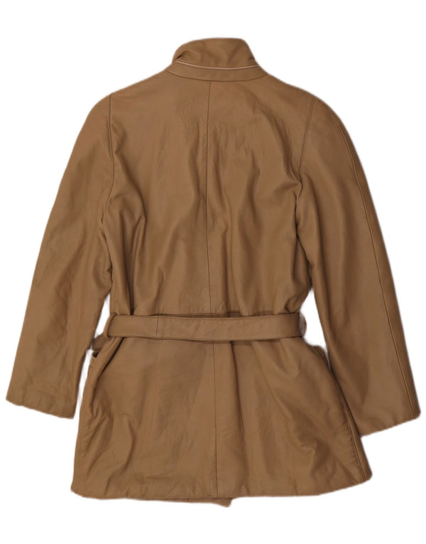 Vintage mujer cuero abrigo Reino Unido 12 Medio Beige
