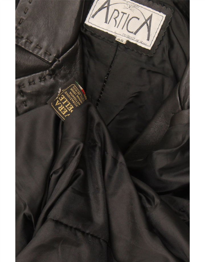 Abrigo de cuero vintage para mujer IT 48 XL cuero negro