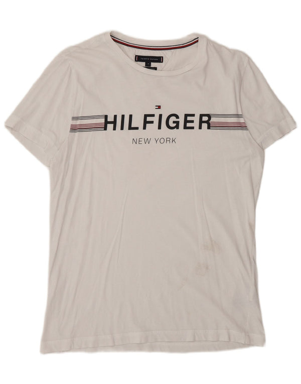 Tommy Hilfiger Camiseta gráfica para hombre Top Medium White Cotton