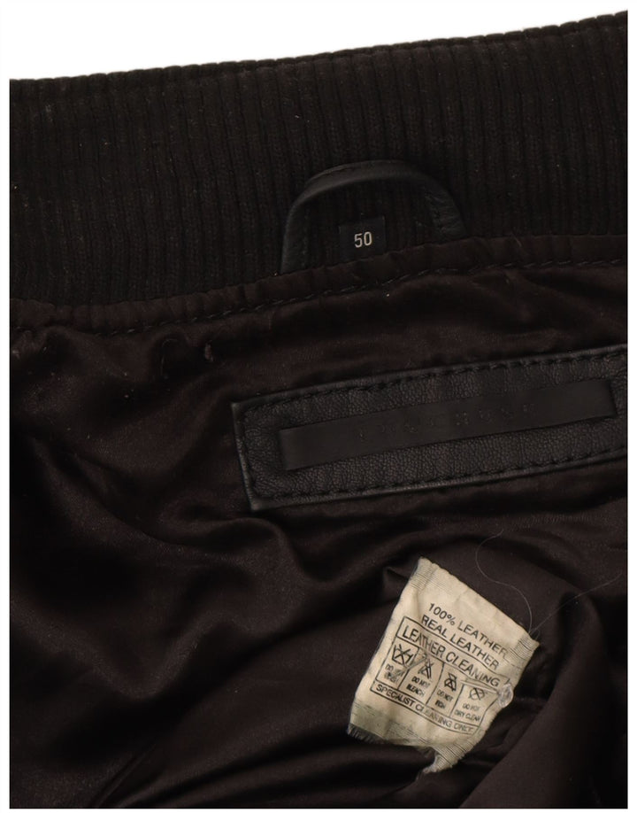 Vintage hombres bombardero chaqueta de cuero IT 50 cuero negro grande