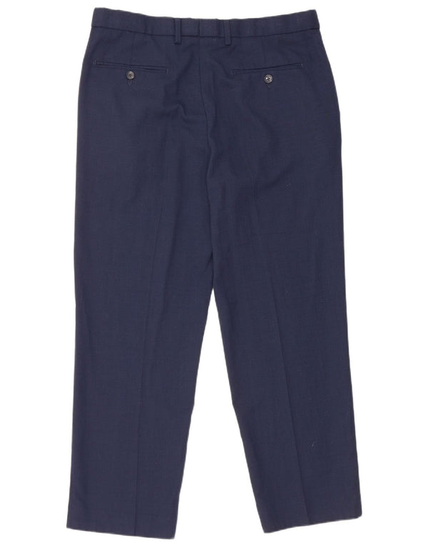Marks & Spencer Pantalón de traje recto para hombre W34 L29 Lana azul marino